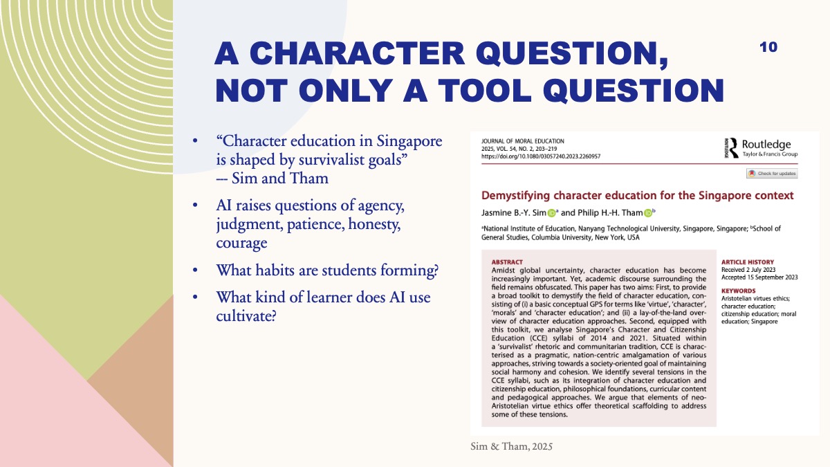 Slide framing AI use as a question about character as well as tools.