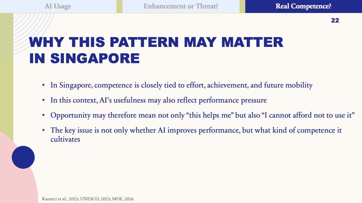 Public conference slide interpreting why the pattern may matter in Singapore.