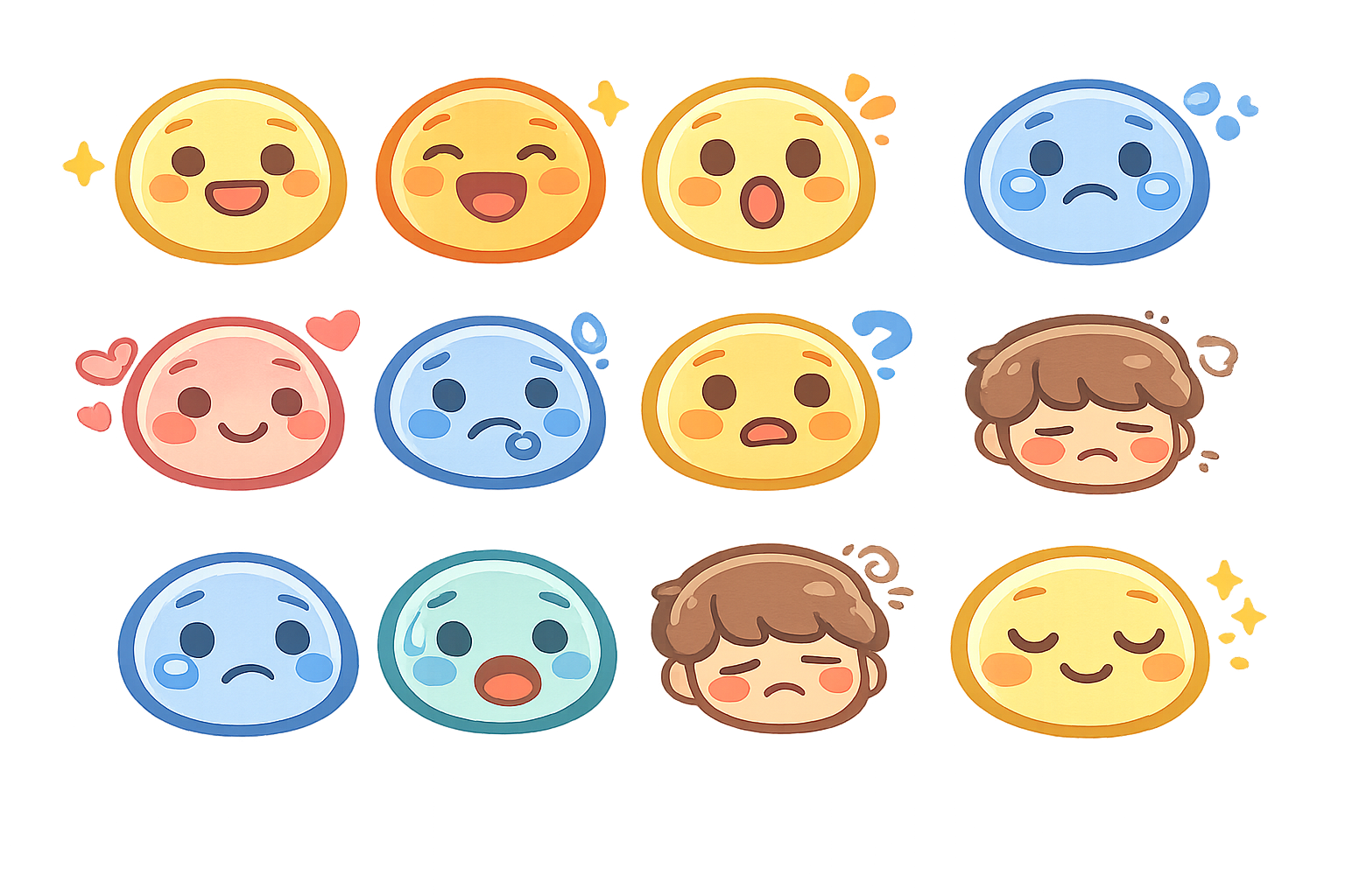Illustrated emotional expressions representing positive and negative parent and child affect.