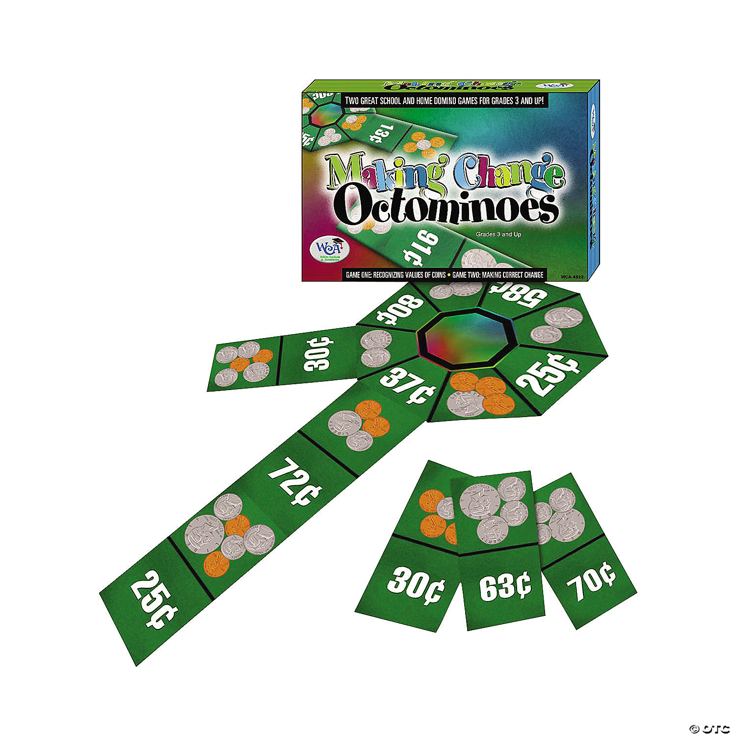 The coin-matching Octominoes game used as the structured mathematics task.