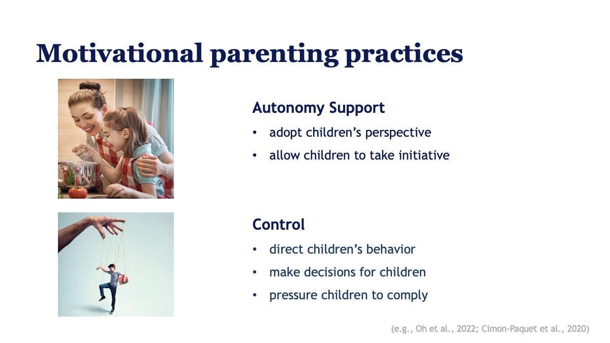 Slide contrasting autonomy-supportive and controlling parenting practices.