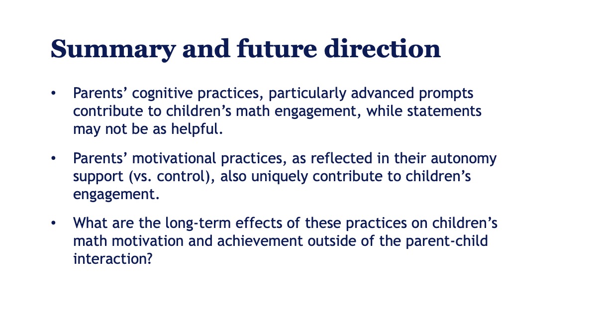 Closing scientific summary of cognitive and motivational practices and future research questions.