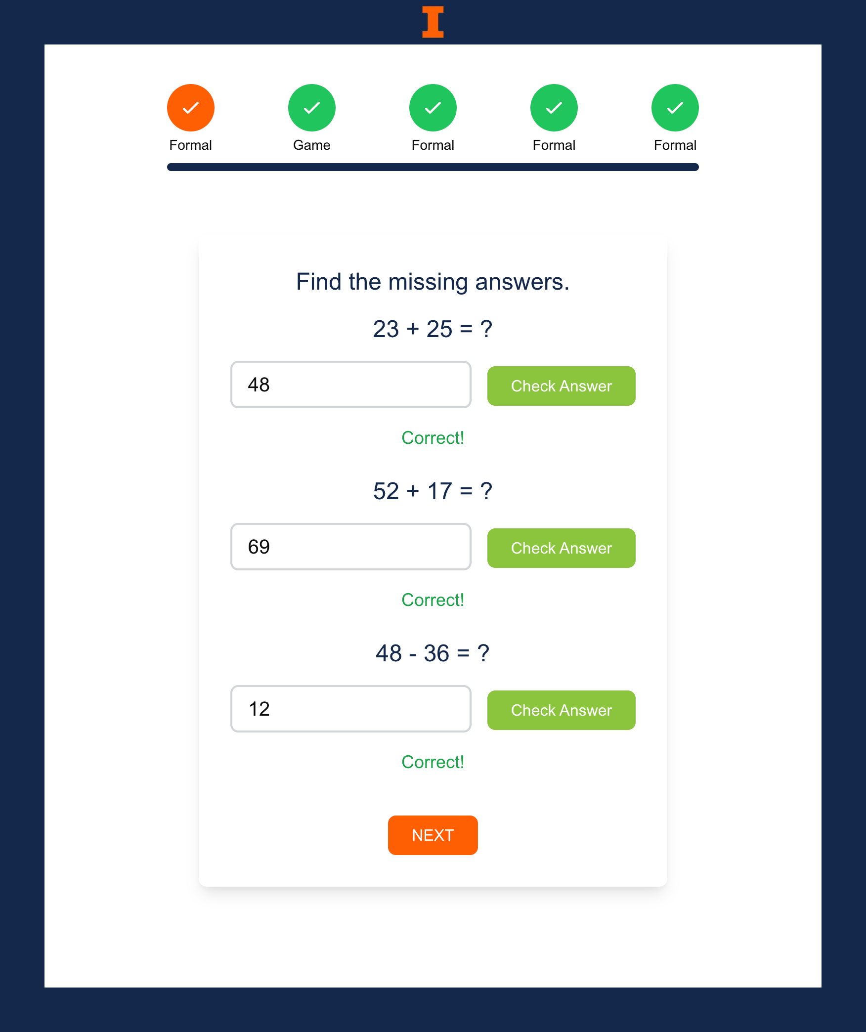 Formal numerical problem format in the online mathematics platform.