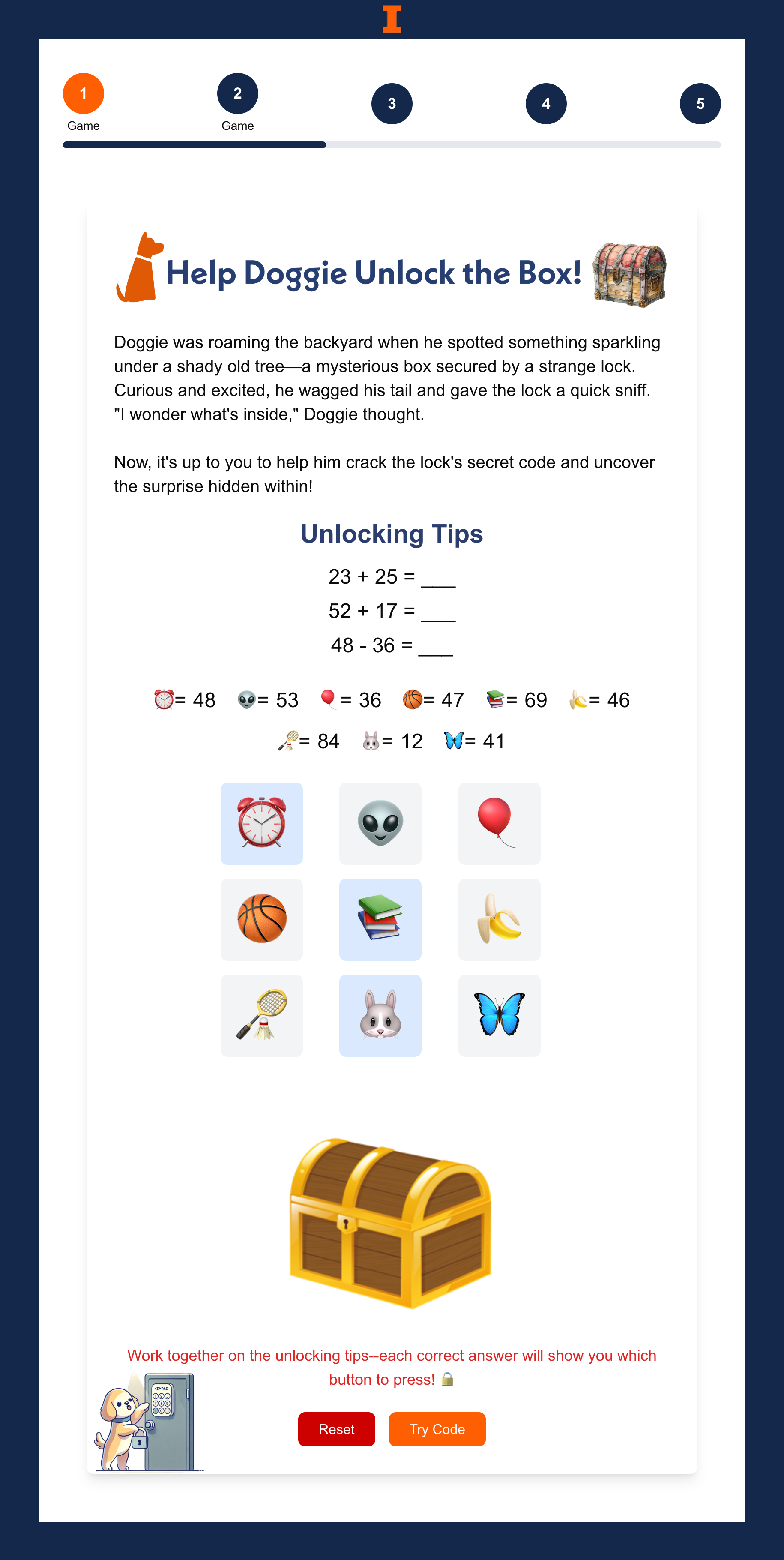 Interactive puzzle-based format in the online mathematics platform.