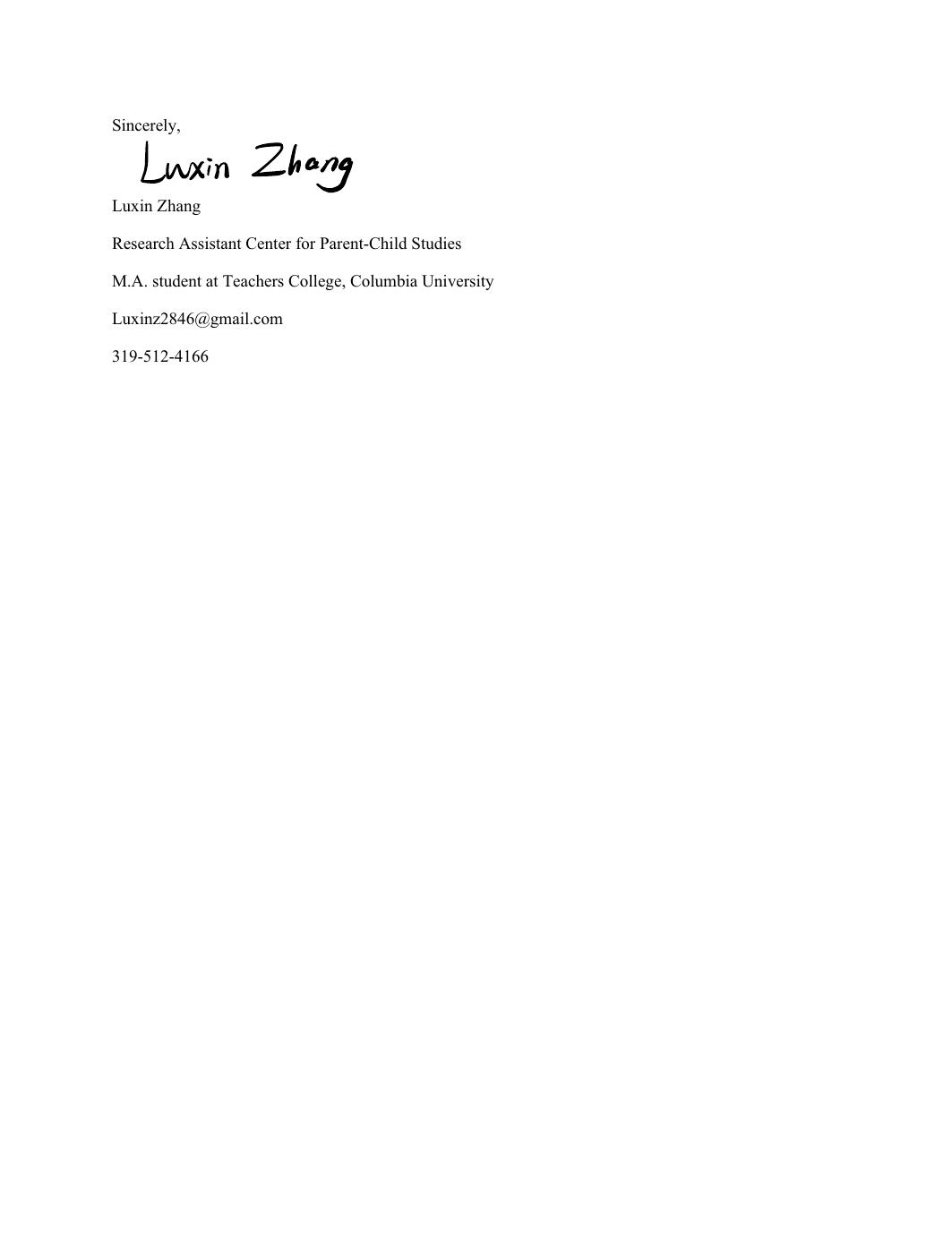 Page 2 of 2 of Luxin Zhang's letter of support.